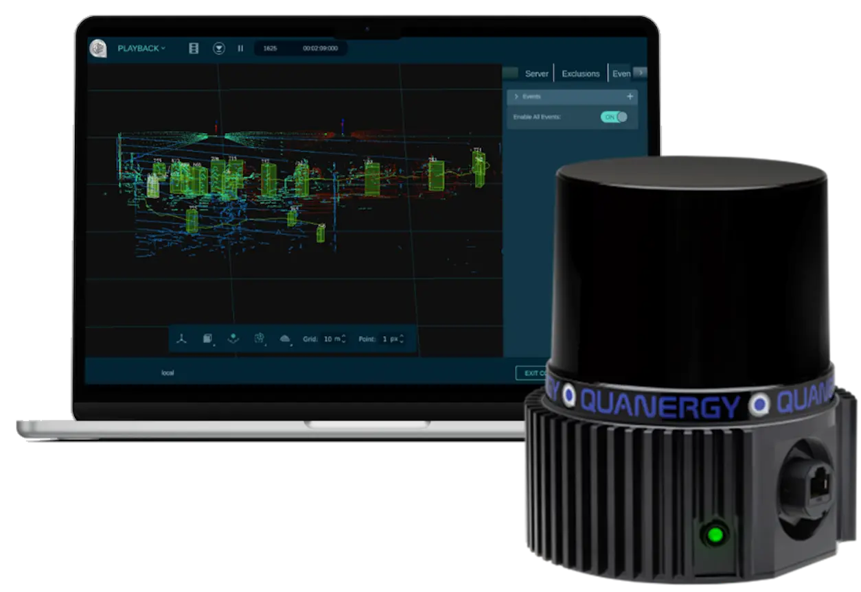 Q-TRACK interface showing overlapping M-Series 3D LiDAR coverage