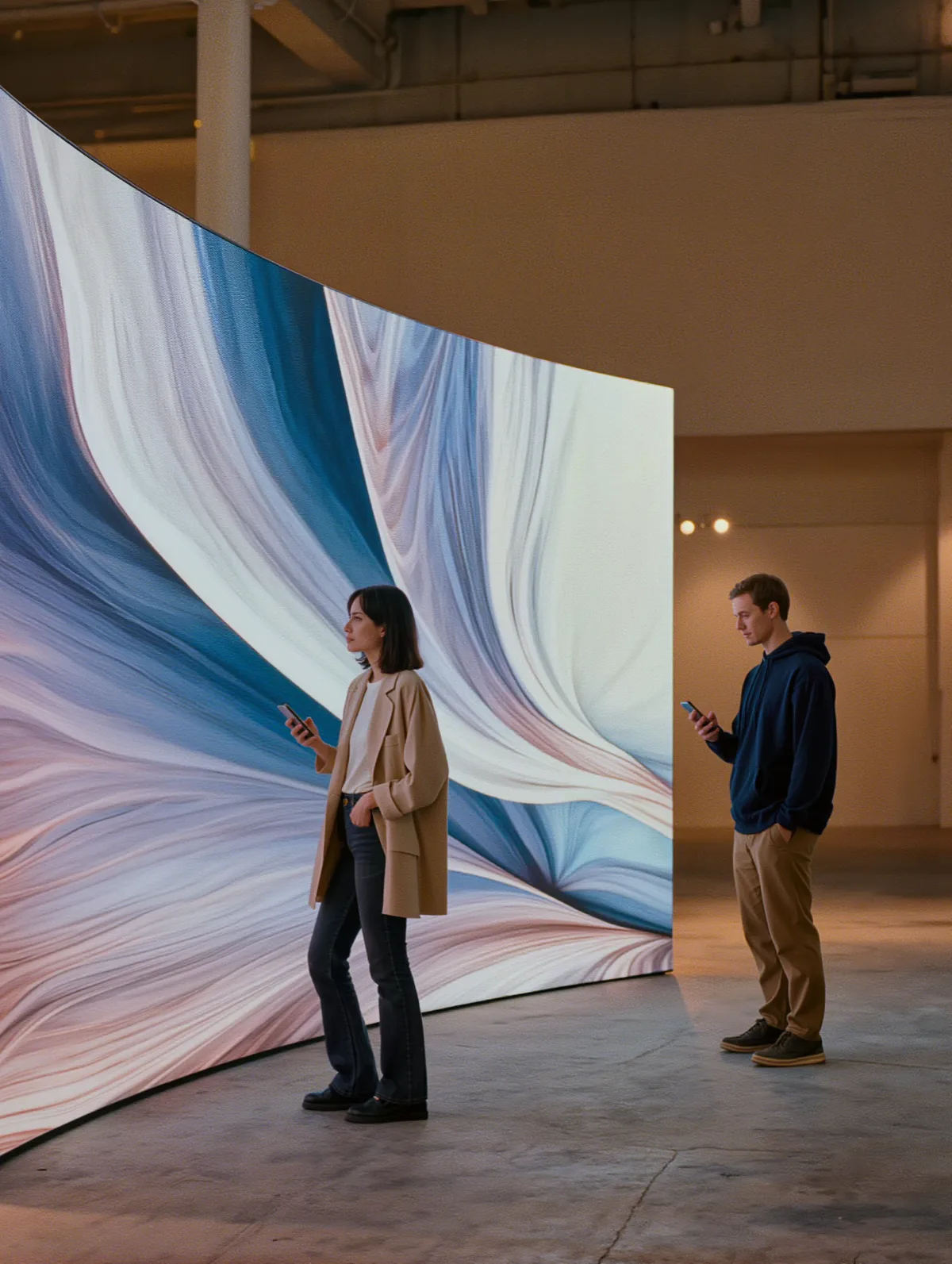 Experiential pop-up with a curved LED installation and a few visitors