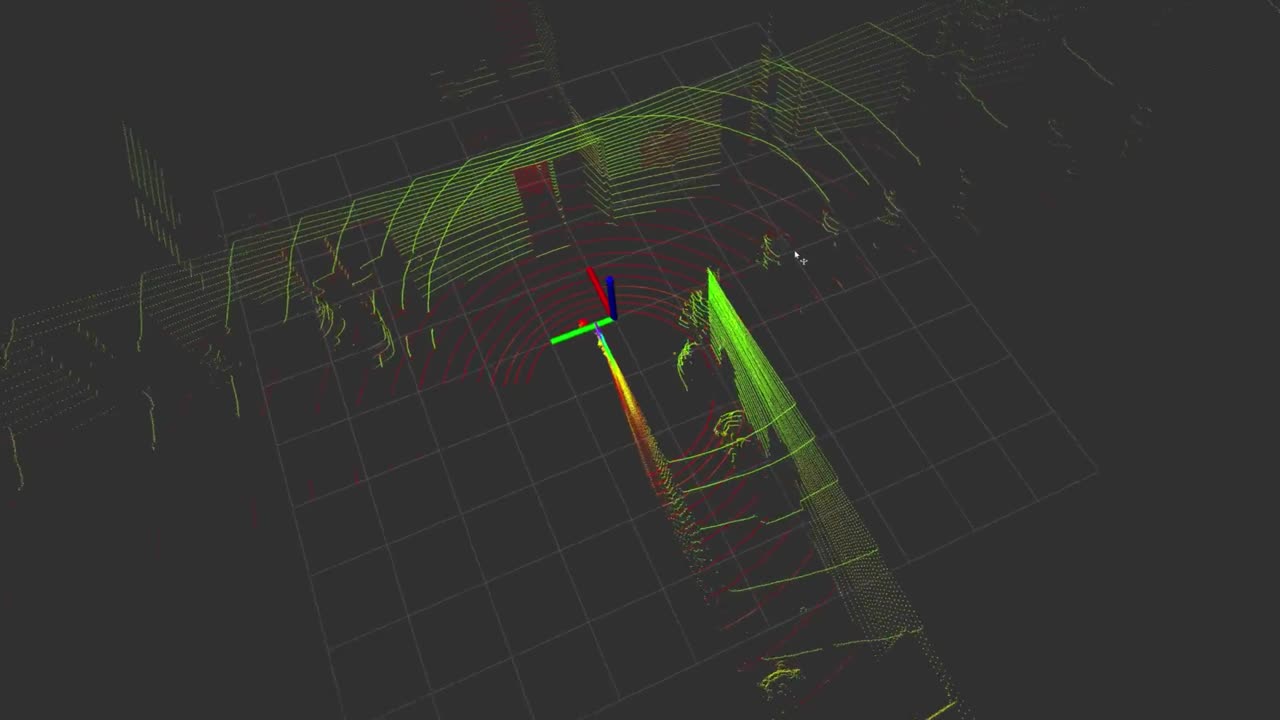 Q-TRACK HD point cloud of people moving through an indoor space
