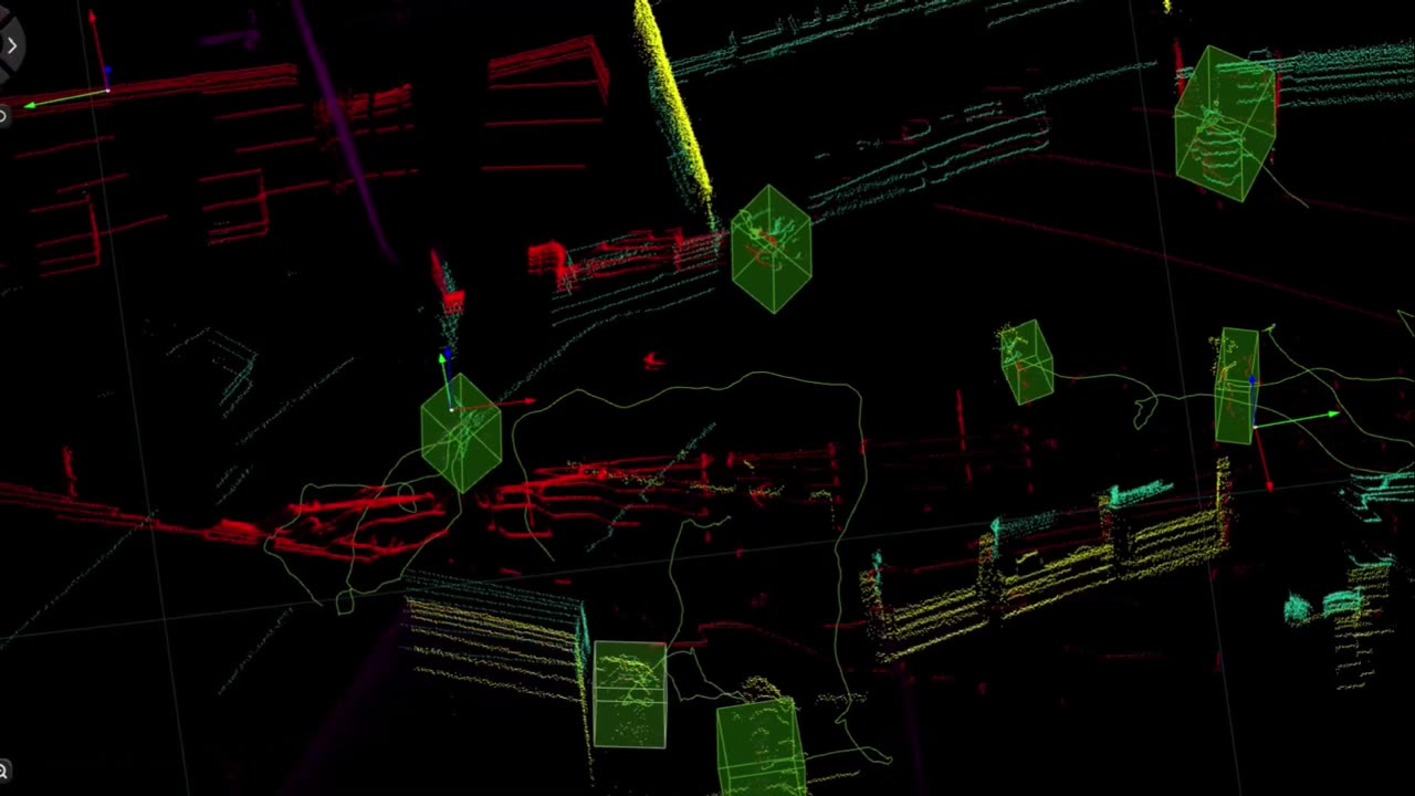3D LiDAR point cloud of a site with tracked people and vehicles