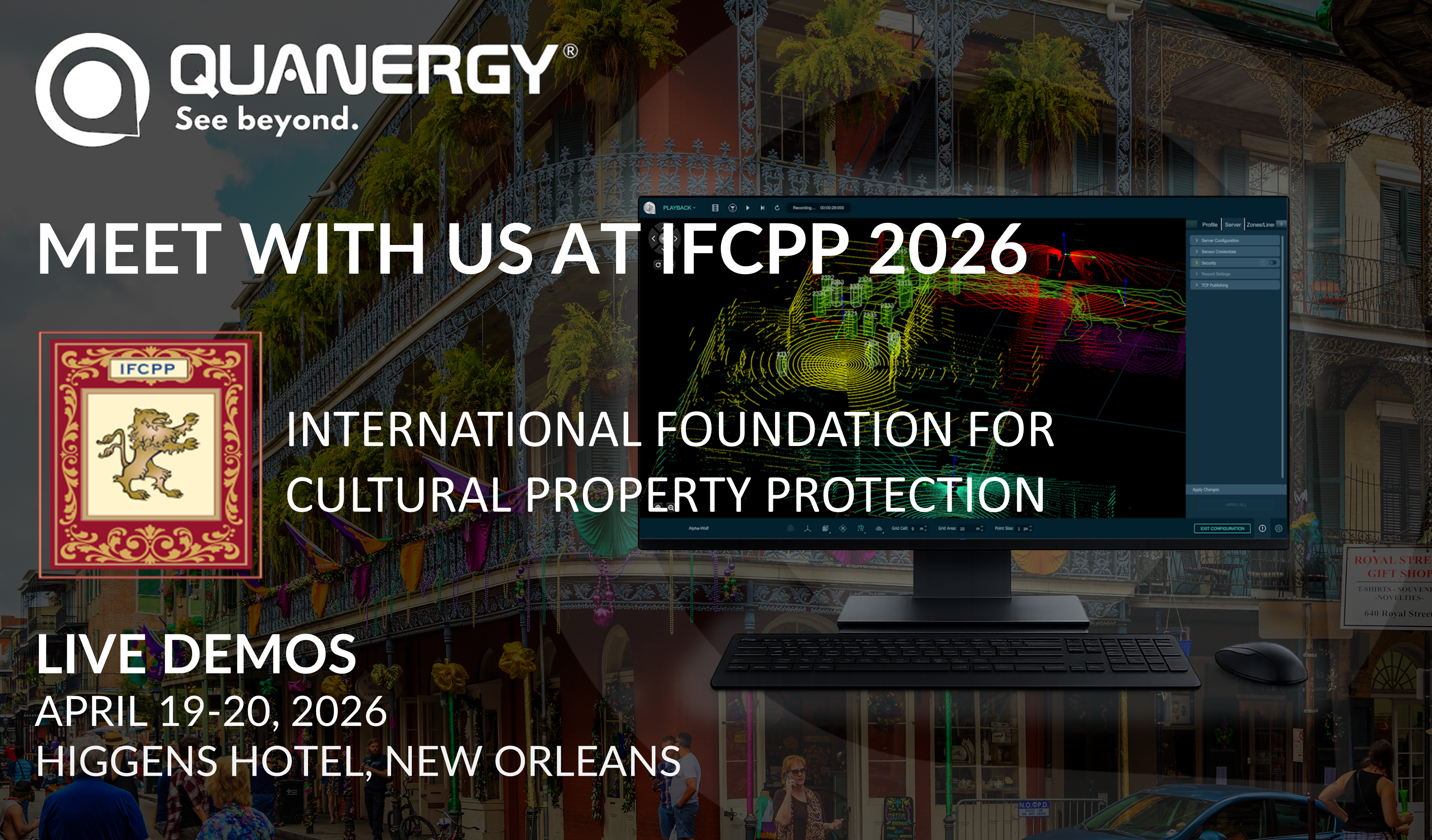 Quanergy IFCPP 2026 event banner with 3D LiDAR live demos in New Orleans