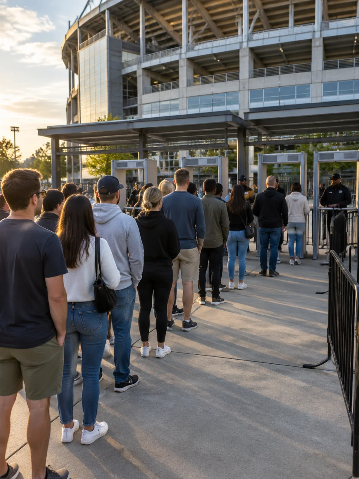 Fans lining up at stadium entry gates